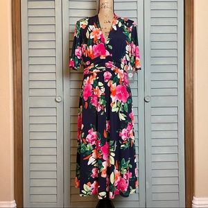 Vince Camuto Floral V-Neck Midi Dress